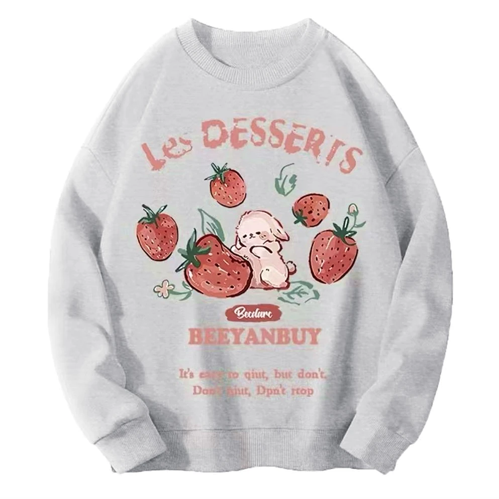 Winter Pure Cotton Oversized Sweater Harajuku Cute Kawaii Fruit Rabbit Anime Hoodie for Girls O-neck Loose Long Sleeve Pullover