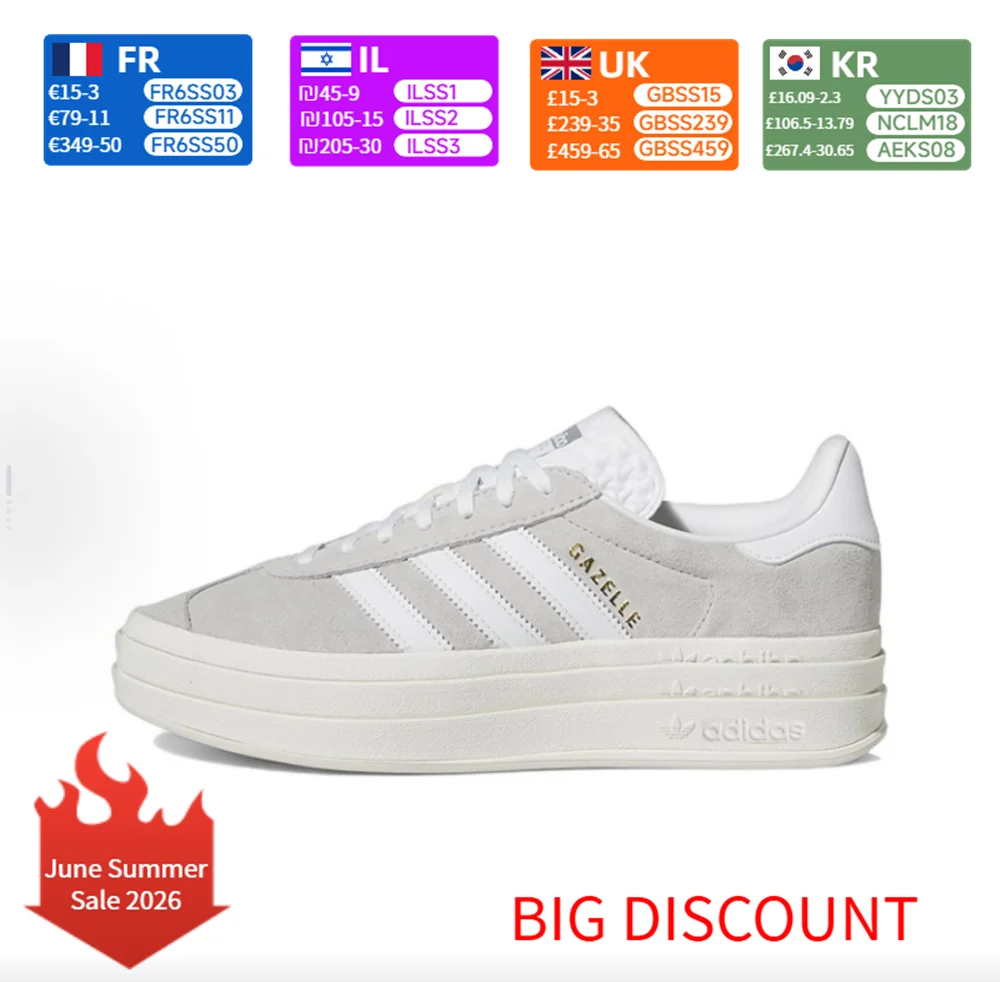 Adidas Originals GAZELLE BOLD Sapatos de skate de cano baixo casuais e duráveis com sola grossa feminino cinza/branco HQ6893