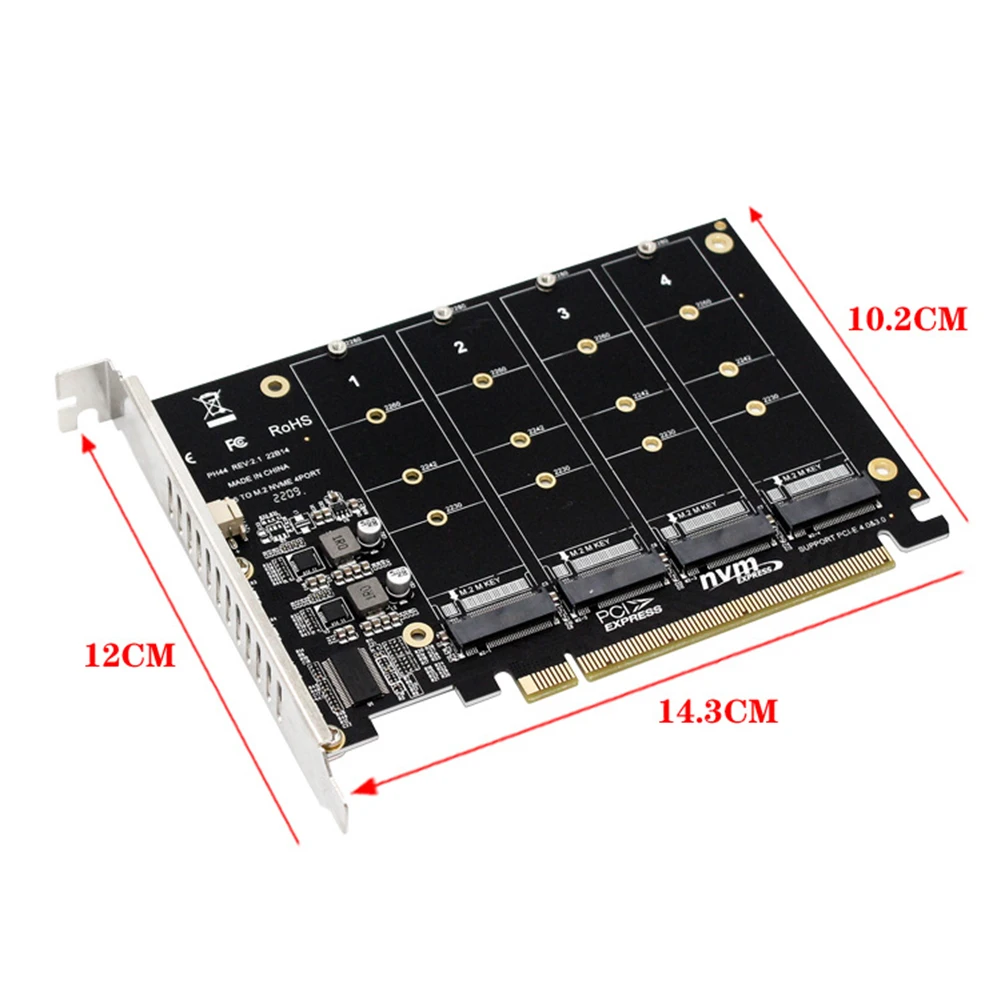 4 Port M.2 NVME SSD To PCIE X16 Reader Expansion Card LED Indicator Adapter Card Support M.2 PCI-E SSD/M.2 Device NVME Protocol