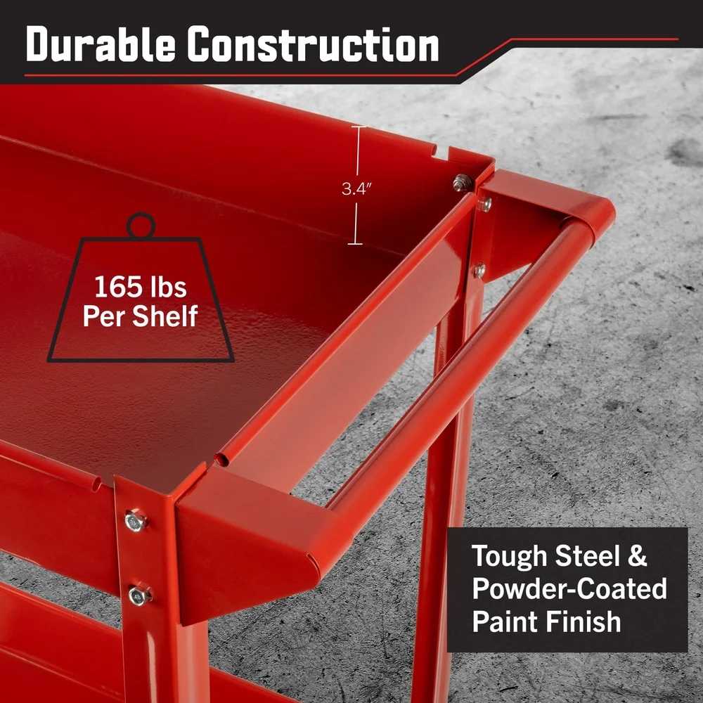 2-Tier Rolling Tool Cart Utility Service Cart with Wheels Heavy Duty Maintenance Garage Storage Mobile Work Cart 330lb
