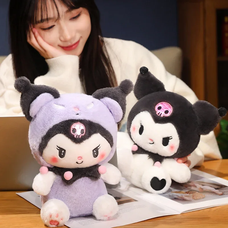 Sanrio dibujos animados Kuromi Plushies encantador Sanrio relleno Anime Kuromi muñeca vestido Kuromi juguete de peluche regalos de cumpleaños niñas niños