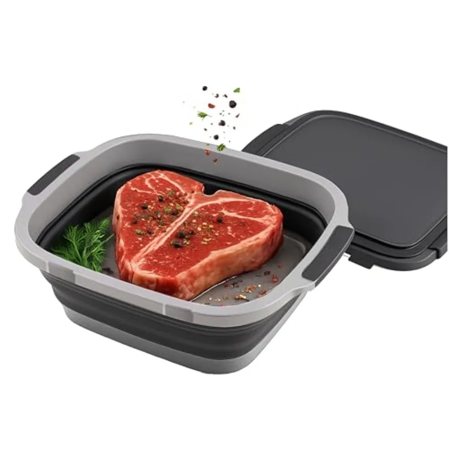 

Складная ванна для приготовления барбекю XLarge со встроенной разделочной доской и запирающейся крышкой Контейнеры для приготовления еды с регулируемой высотой и