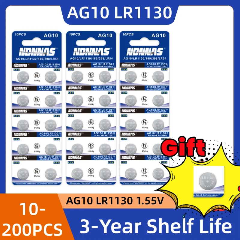 AG10 LR1130 Batteries 389A LR1130 LR54 L1131 SR1130 1.55v High Capacity Button Cell Coin Battery for Watches Calculators Lasers