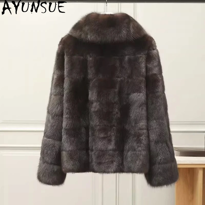 AYUNSUE 최고급 천연 밍크 퍼 코트 여성용 전체 퍼플 밍크 겨울 옷 따뜻한 리얼 퍼 여성 코트 신상품 코트 아브리고스