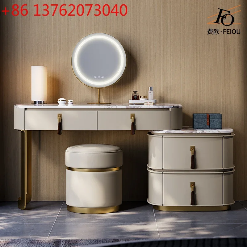 

Light luxury makeup table marble storage cabinet integrated dresser