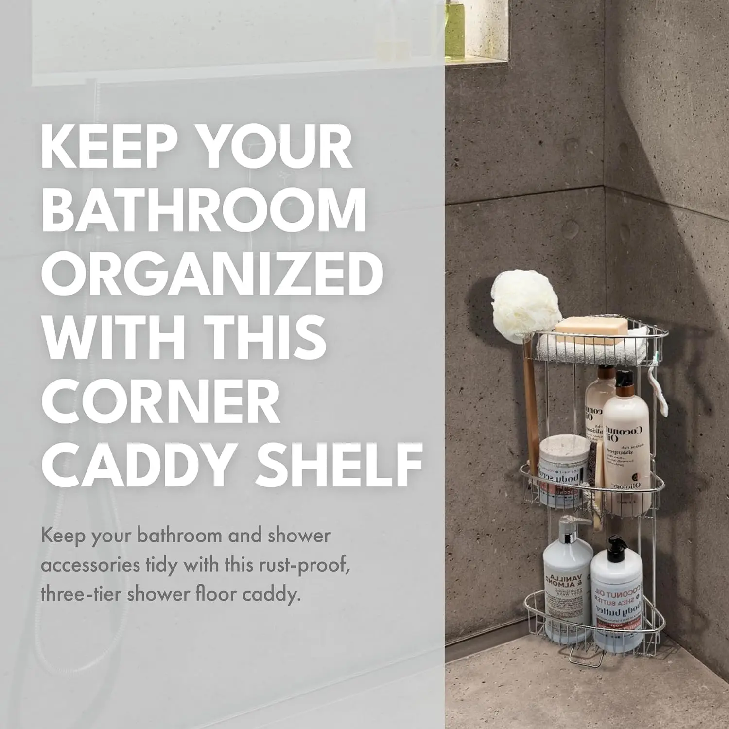 Stainless Steel Corner Shower Caddy Shelf - Rust-Proof Bathroom Storage for Shampoo, Soap.