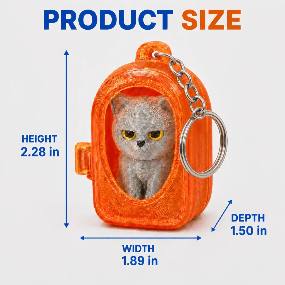 3D Printed Mini Backpack Keychain with Cat Figure Backpack Charm Desk Ornament Christmas Collectible Gift for Kids and Adults