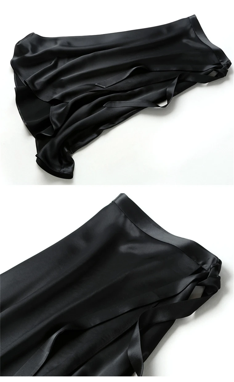 2026 Summer Lace-up One Piece Long Skirts High Waist A-Line Skirts Autumn Office Ladies Black Silk Satin Long Skirts Vestidos
