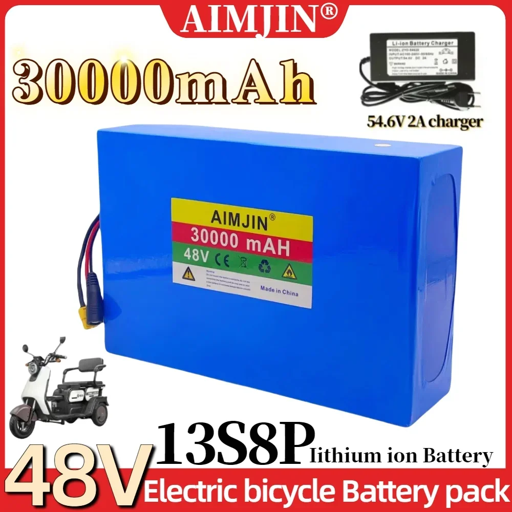 48V 30000mAh 18650 Rechargeable Li-ion battery pack 13S8P high-capacity for electric scooters 2000W built-in BMS+54.6V2A charger