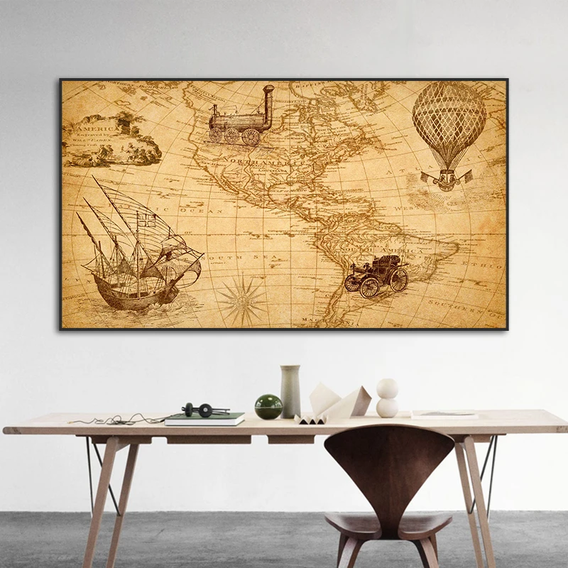 

Vintage World Map Canvas Paintings Prints Artwork Aesthetic Living Room Hanging Wall Art Poster Pictures Design Home Decor