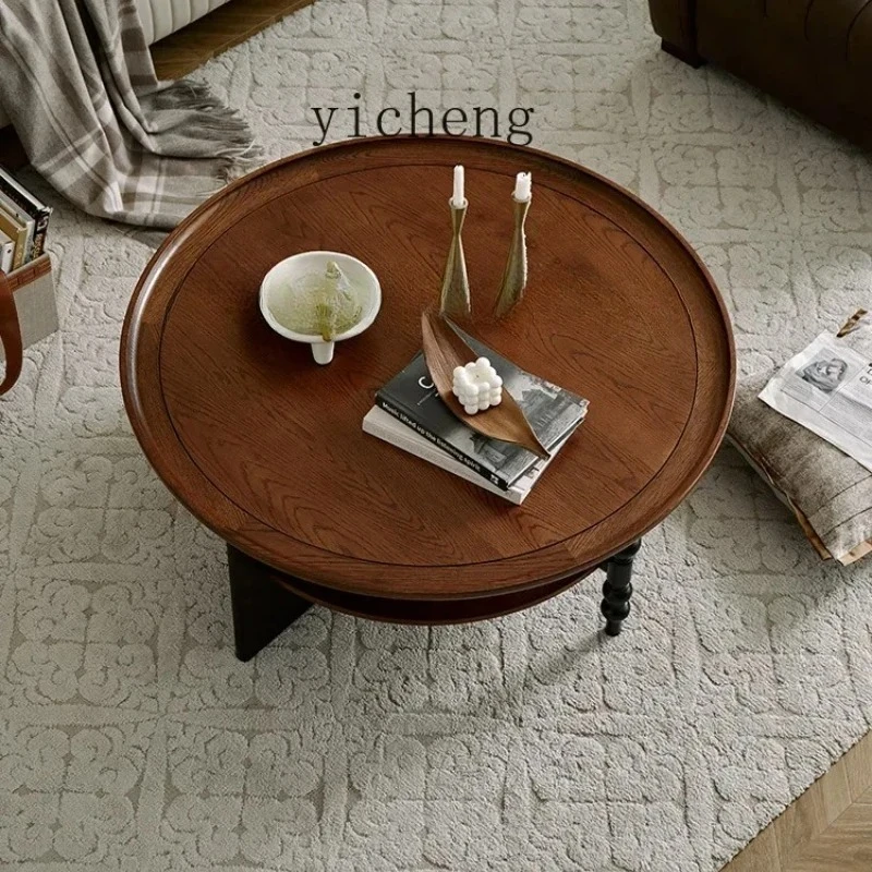 

X6-3 Retro Solid Wood round Coffee Table Living Room Home Tea Table Multifunctional Tea Table