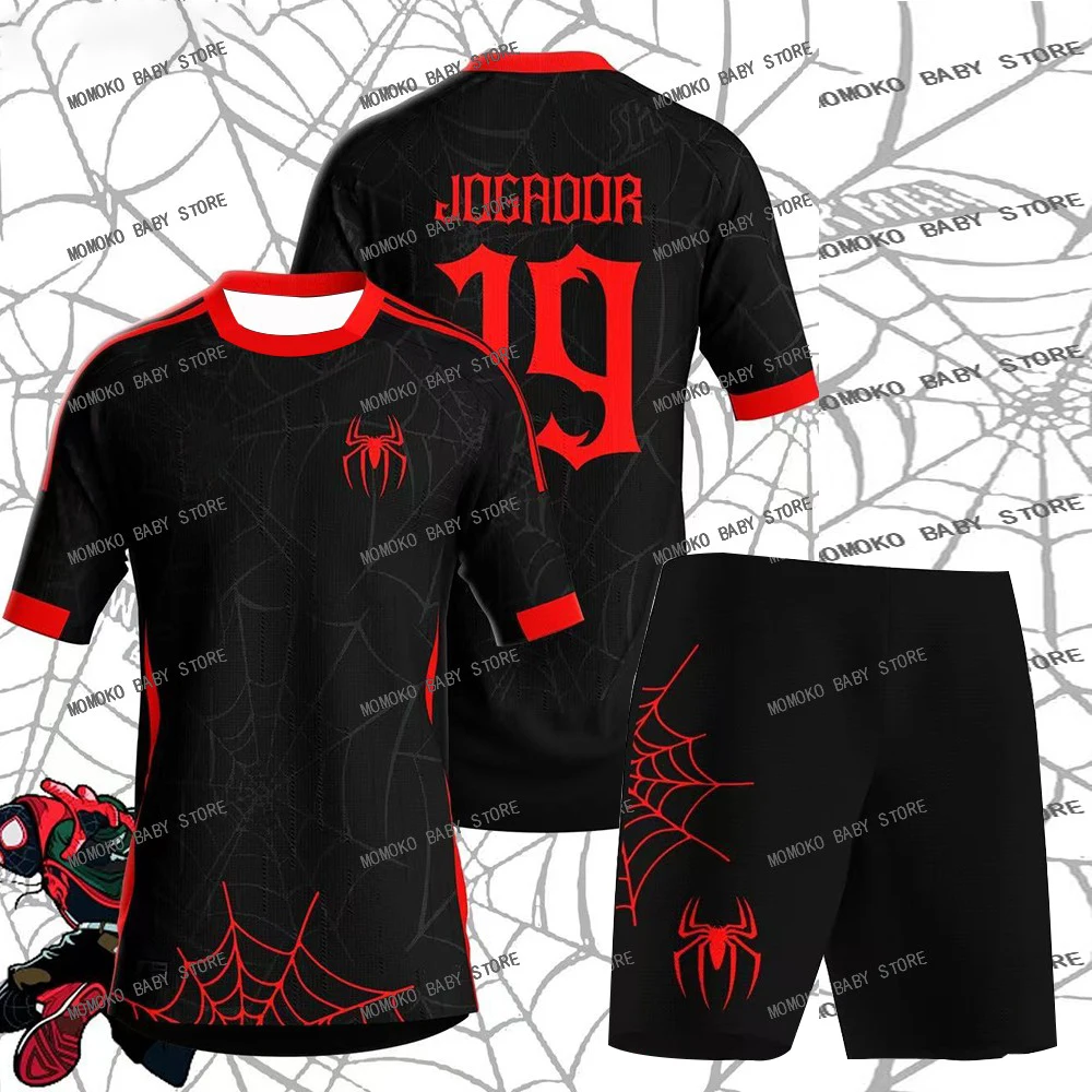 Marvel Spider-Man Jersey Kits Children's Tracksuit Suits Baby Boy Girl Sports Tshirts Shorts Sets Men Women Jogging Clothing