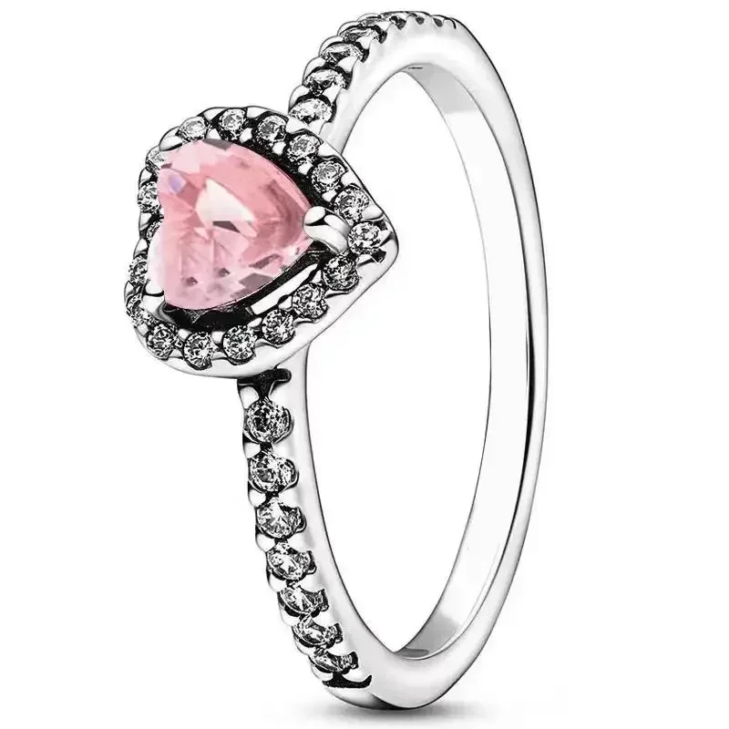 Nuevo anillo de diamantes de bolsillo de Plata de Ley 925 con exquisito anillo de circón de cristal en forma de corazón encantador regalo de vacaciones para mujer