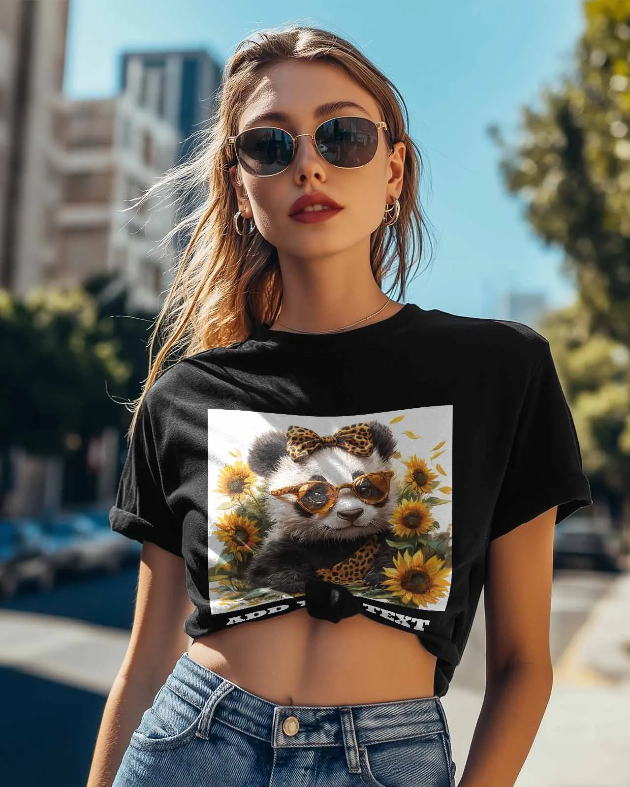 Panda Leopard Print Bow Sunflower T-Shirt Lover Gift Sweatshirt Fitness T-shirt Short Sleeve O-neck Clothing Tops