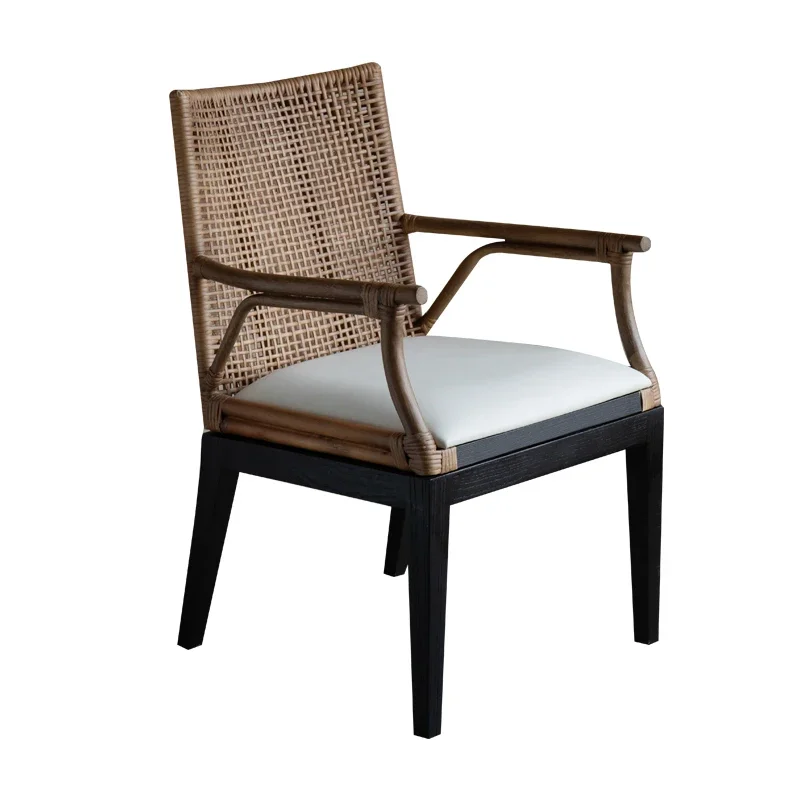 

Medieval rattan dining chair wabi-sabi retro backrest single chair, courtyard outdoor chair, new Chinese tea chair master chair