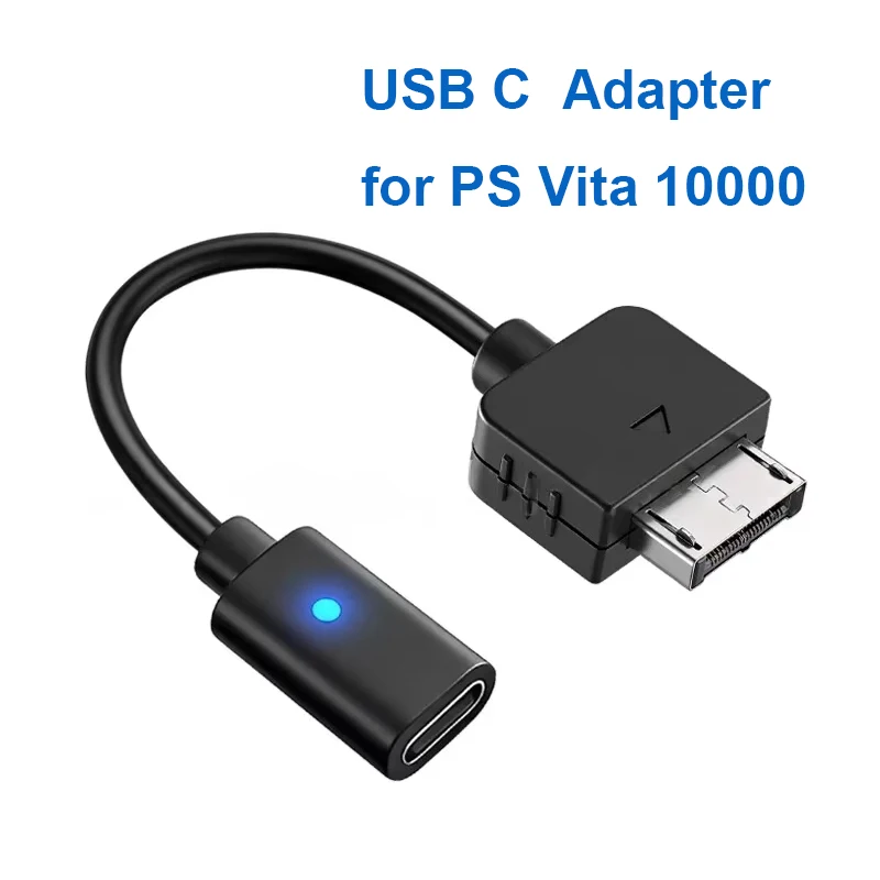 10CM Black USB-C Charging Adapter with LED Indicator Light (Non-PD) for PS Vita 1000 Game Console
