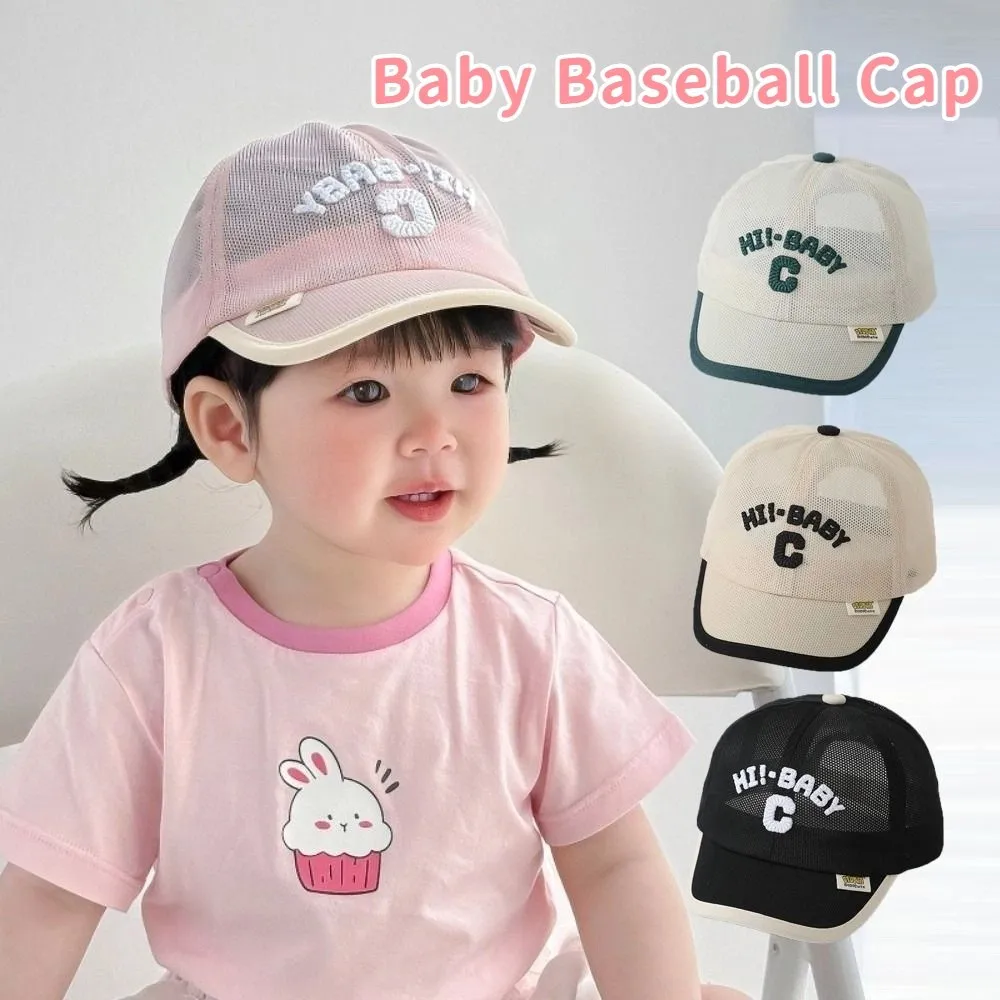 

Simple Korean Baby Baseball Cap Letter C Summer Children Peaked Hat Embroidered Mesh Sports Visot Cap Toddler