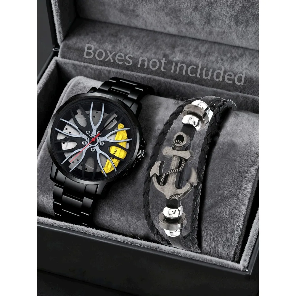 Trendy wheel shaped men's steel strap watch, personalized fully automatic quartz movement men's watch