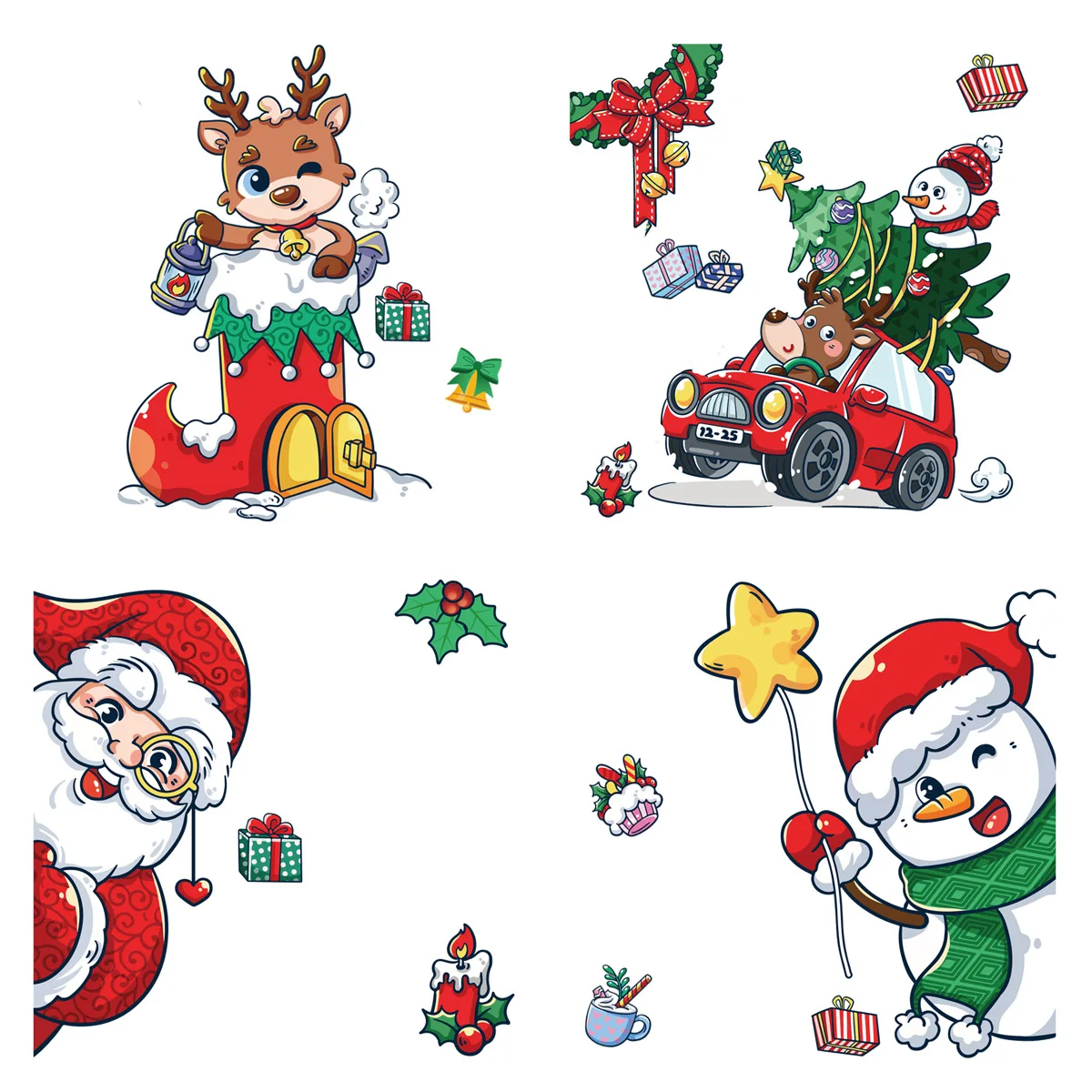 New Christmas Window Stickers Bathroom Shadow Clings Xmas 2023 New Year\'s Eve Merry Christmas For Kid Birthday Party Decorations