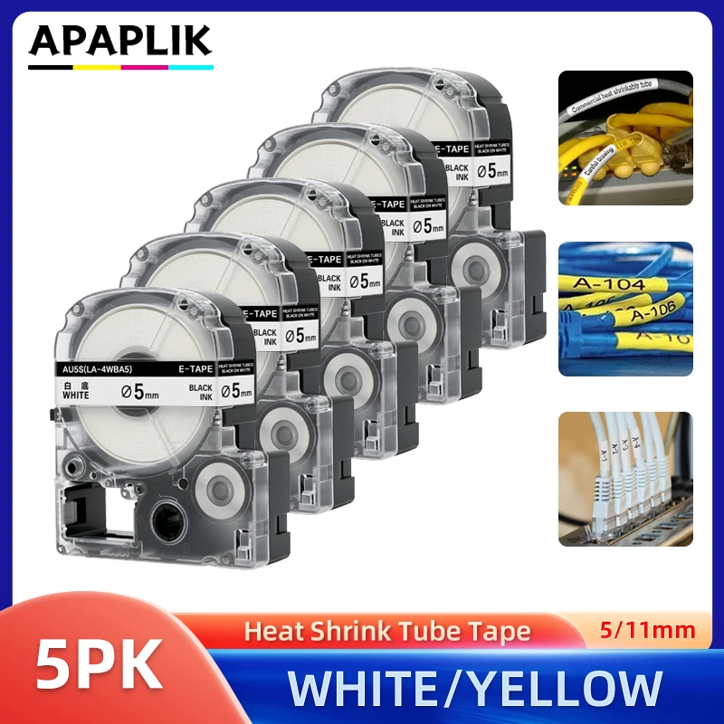 3/5Pcs SU5S Heat Shrink Tube Tape Compatible for Epson LabelWorks LW-300 LW-400 Label Maker SU5S SU5Y SU11S SU11Y LK-6YBA11
