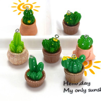6pcs Mini Simulation Cactus Potted Resin Charms 3D Miniature Pot Plants Pendant For Necklace Keychains Diy Jewelry Make