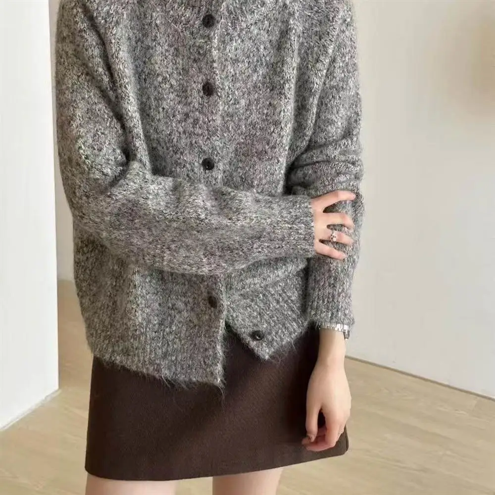 Retro Korean Knitted Open Cardigan Loose Lazy Style Women's Sweater Jacket Autumn Winter New Arrival Warmth Heating Pure Color