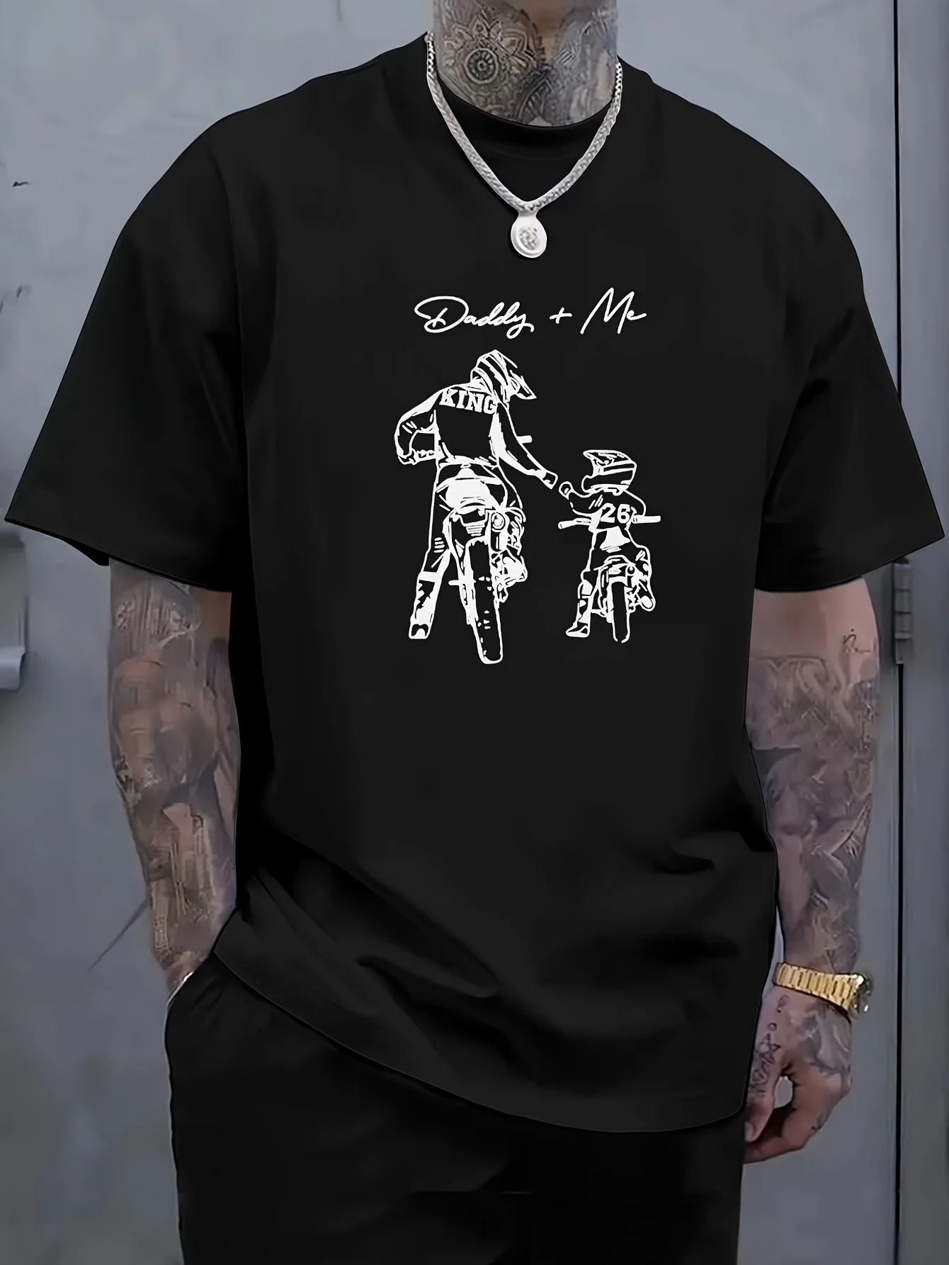 Daddy And Me Motocross Rider Graphic Mens T Shirt Father Son Dirt Bike Art Short Sleeve Crew Neck Cotton Tee Street Casual Top