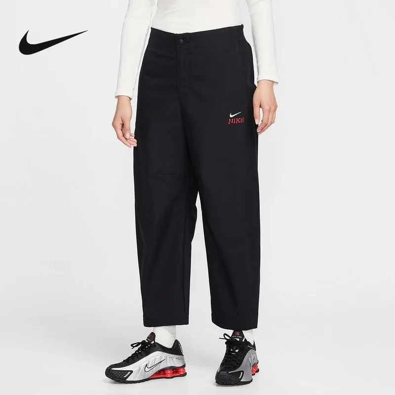 NIKE Women's Pants 2026 Spring Embroidery Small Standard Overalls Straight Pants Wide Leg Pants IQ3824-010