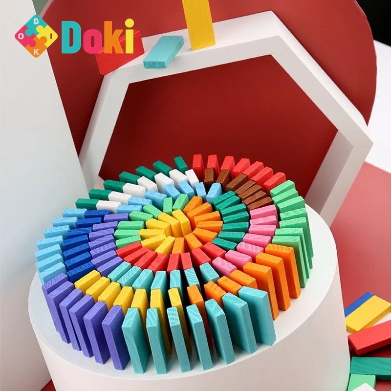 

Dokitoy Domino Set Children's Puzzle And Intelligence Colorful Building Blocks Adult Kid Wooden Toys Teaching Tool 2024 New Hot