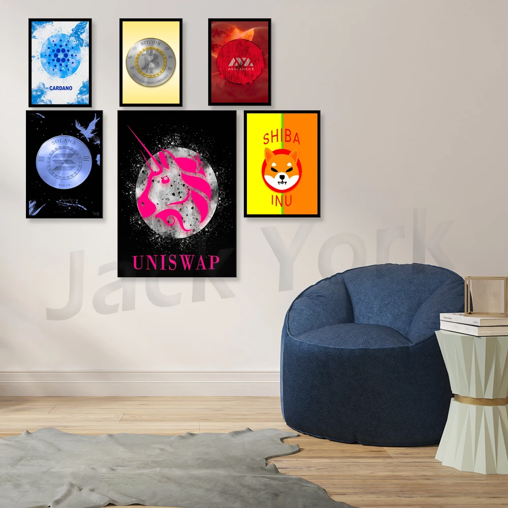 Cardano Sun,Solana,Cardano,Zilliqa ,Decentraland ,Avalanche,Solana ,XRP Crypto Poster Wall Art, Bitcoin, Gift For Him