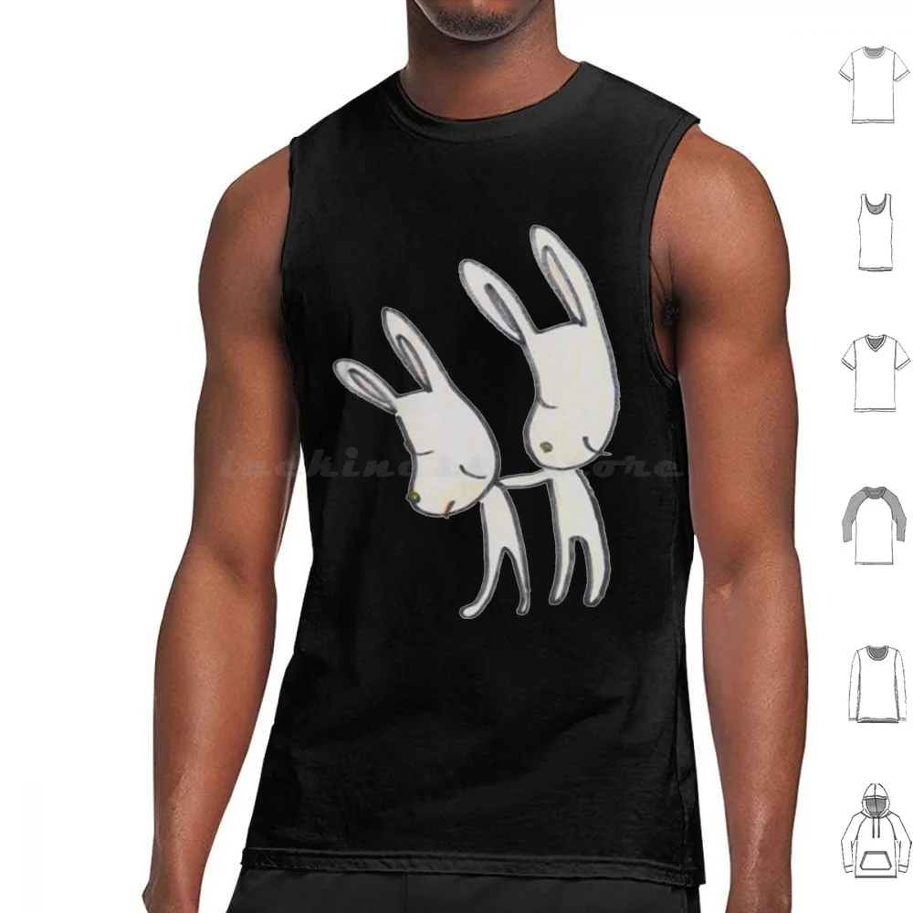 Japanese Bunny Mouse Sticker Tank Tops Print Cotton Japanese Bunny Mouse