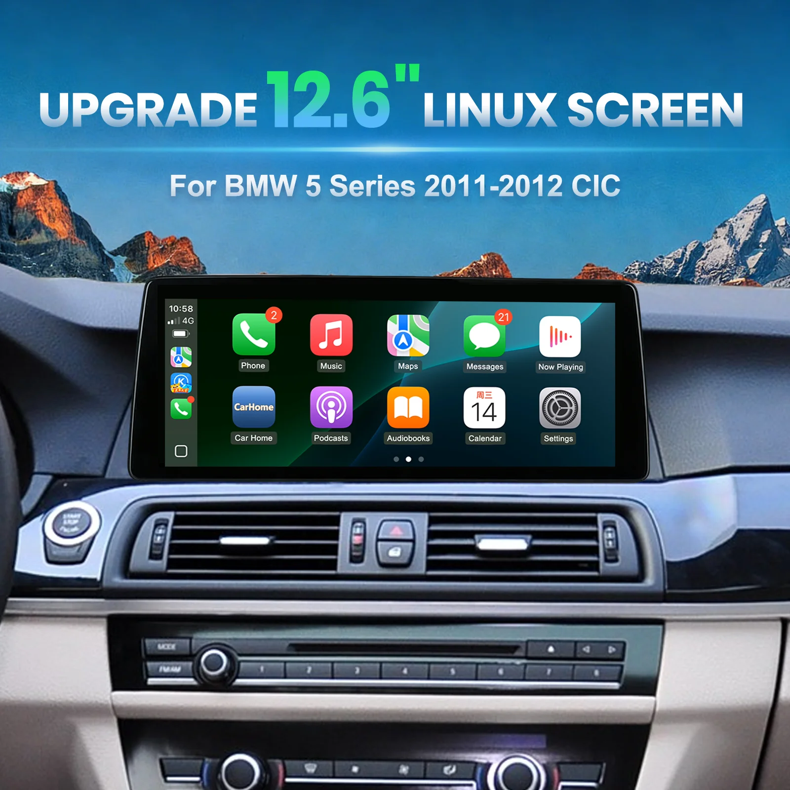 EzoneTronics Wireless Carplay For BMW 5 Series F10 2011-2012 CIC System Multimedia Display Touch Screen Android Auto Head Unit