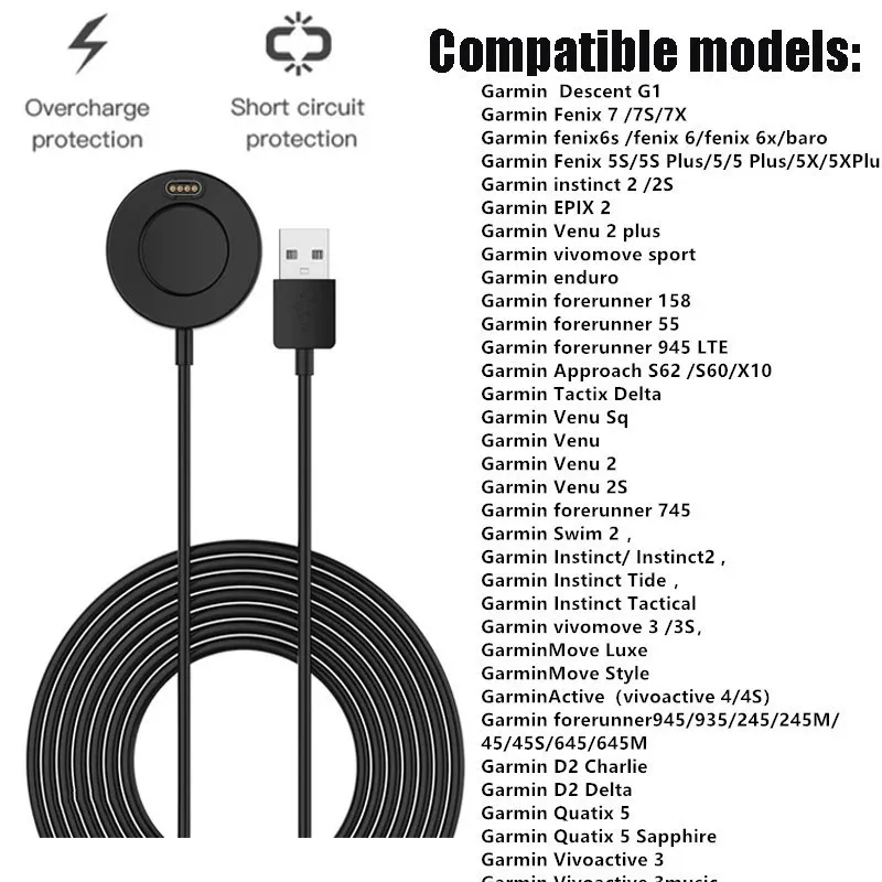 USB Charging Cable For Garmin Fenix 7 7x 7S 5 5S 5X Plus 6 6X Pro EPIX 2 instinct Venu Vivoactive 4/3 945 245 45 Dock Charger