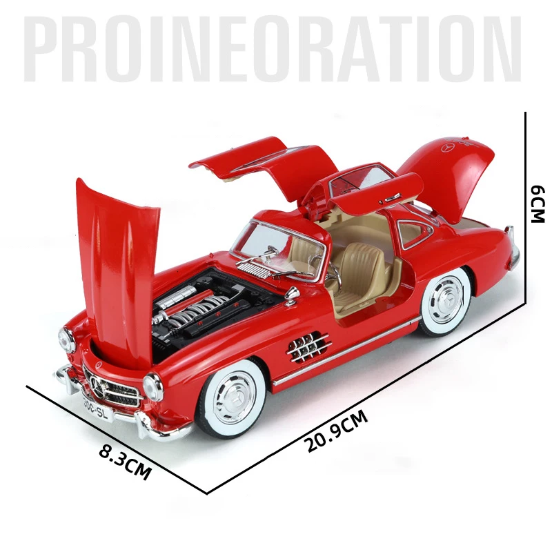 Modèle de voiture en alliage classique Benzs, son et lumière, dos côtelé, jouet pour enfants, objets de collection, cadeau d'anniversaire, 300SL, 1936, 1:24