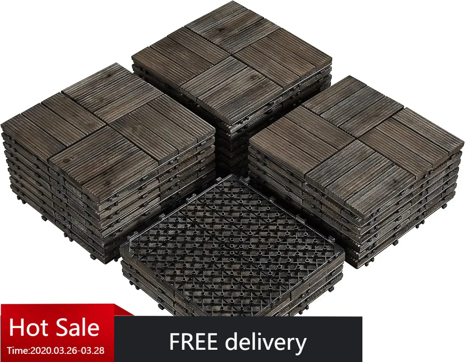 27PCS 12 x 12in Patio Tiles Solid Wood Deck Interlocking Deck Tiles for Outdoor Flooring Water Resistant  Black