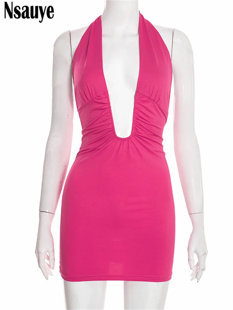 Nsauye موضة جديدة مثير المرأة عطلة النادي الليلي الصيف الربيع الشاطئ فستان قصير مساء حفلة الرسن منخفضة قطع فستان 2026