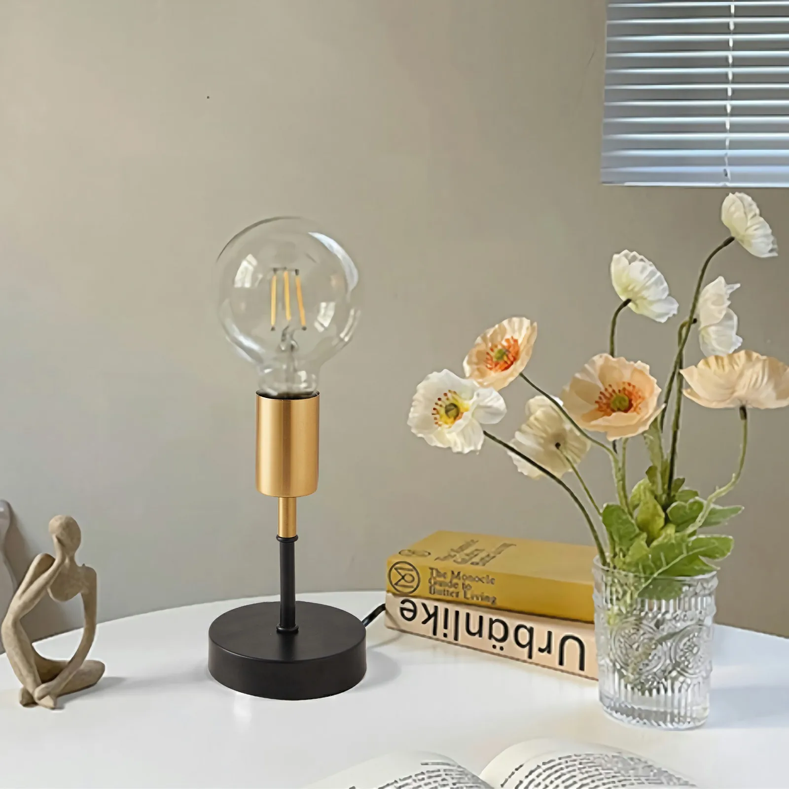 OuXean Metal Table Lamp Industrial Desk Lamp Bedside Night Light, for Living Room Office Bedroom, E26/E27 60W, No Bulb