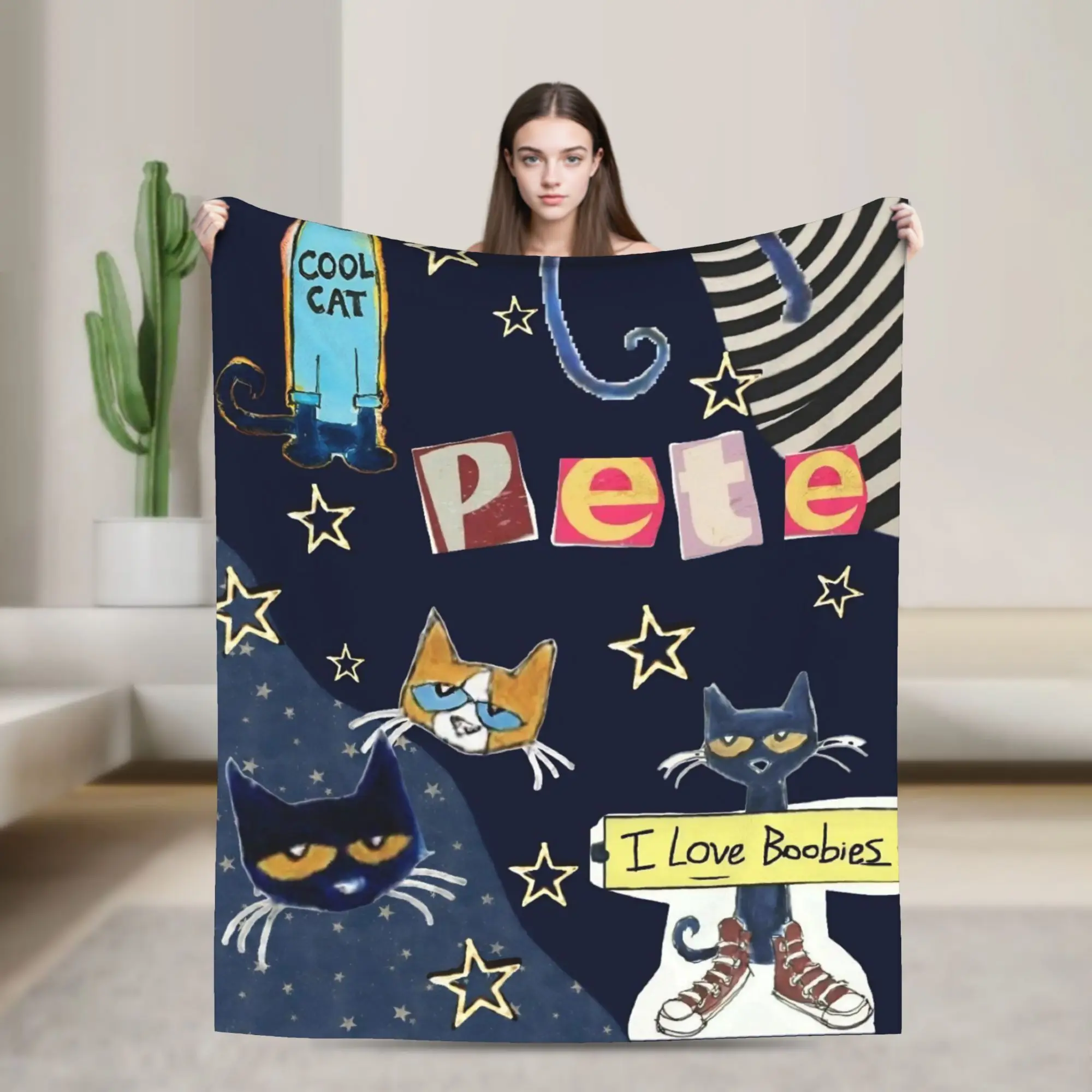 Arab Throw Rug Cartoon Pete the Cat Knitted Blankets Flannel Lightweight Throw ...