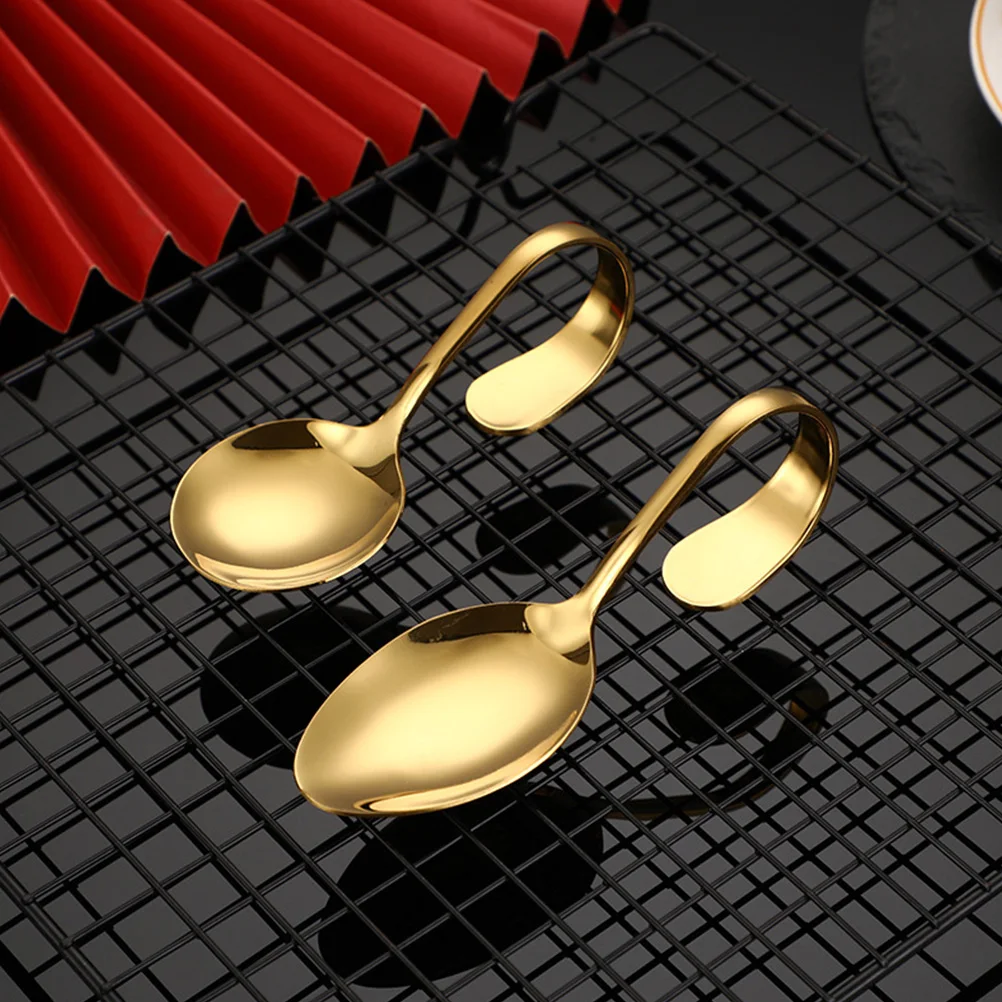 

4 Pcs Curved Handle Spoon Polished Creative Home Stainless Steel Household Bent Spoons Easy to Clean