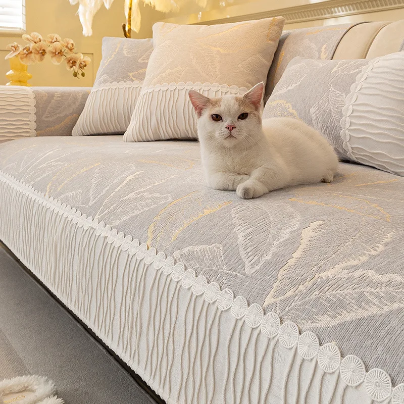 Chenille Sofa Cover Pad Four Seasons Universal Non-Slip Couch Slipcover L-shaped Sofa Towel Protector for Living Room