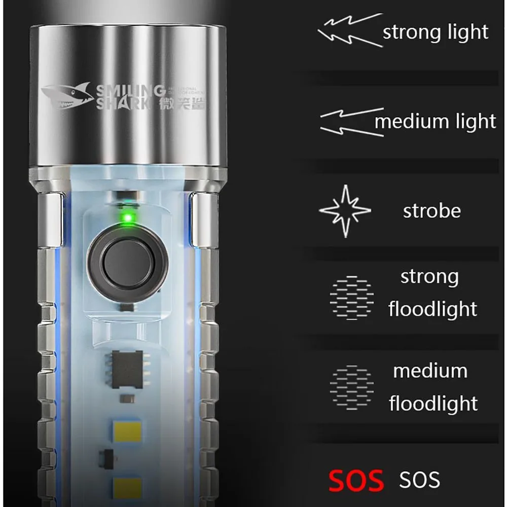 Mini flashlight USB charging hook can carry small flashlight light outdoor emergency light patrol light night and dark available