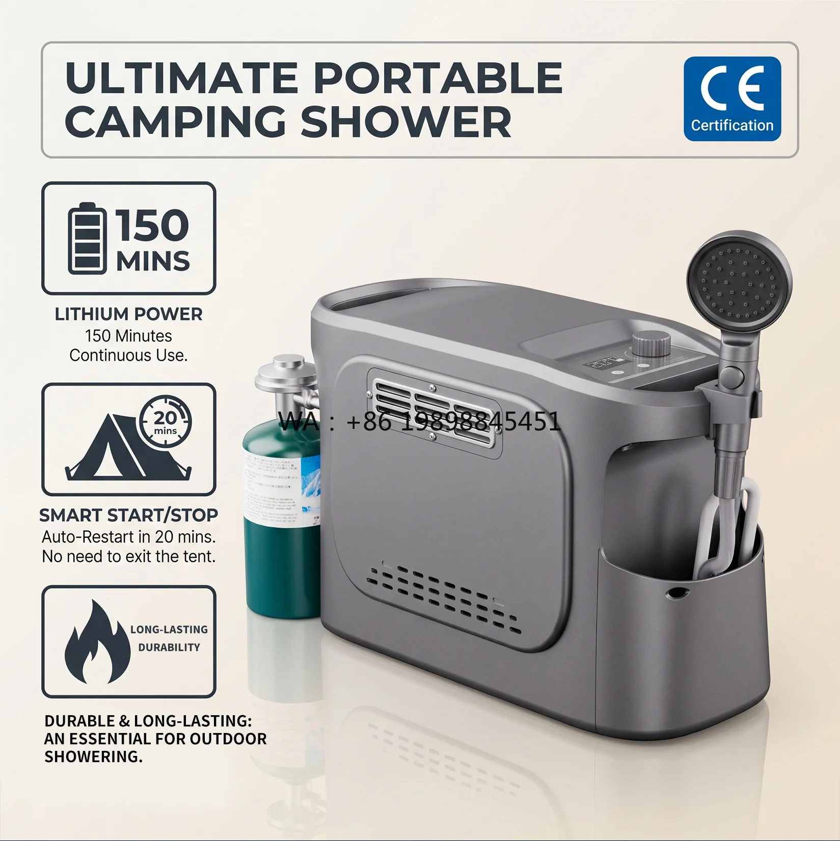 Horse System for Travel Made of Durable Nylon Smart Control Portable Propane Water Heater Eco-Friendly 3L Tankless Wash Down