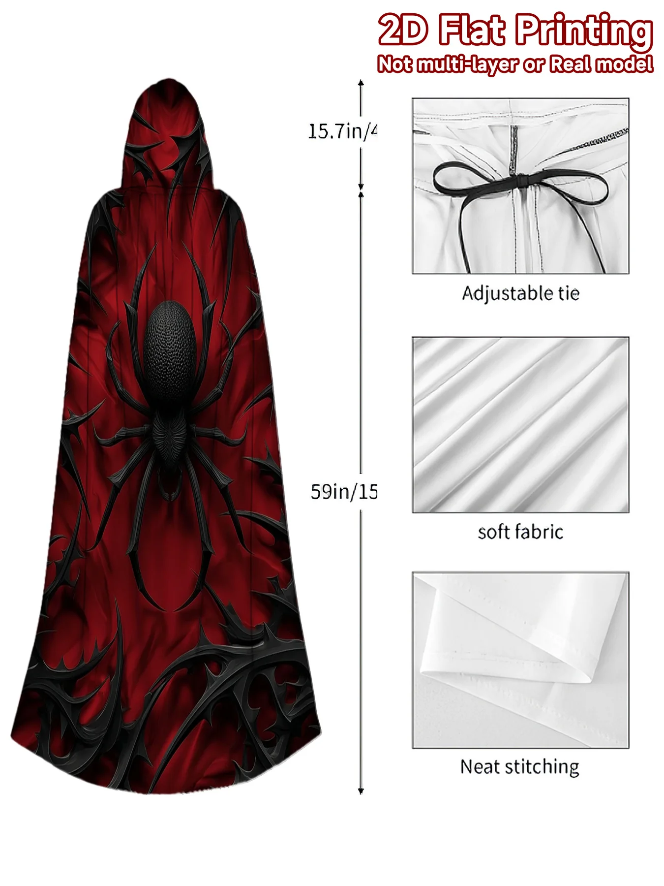 1pcs Retro Gothic Full-Body Spider Print Hooded Robe Full-Length Costume Cloak Suitable for Cosplay Halloween Carnival Party