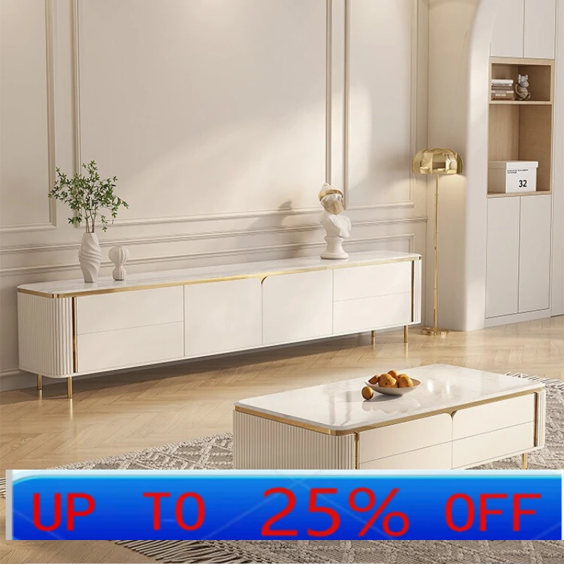 

LH light luxury natural marble TV cabinet coffee table combination high-end living room solid wood cabinet
