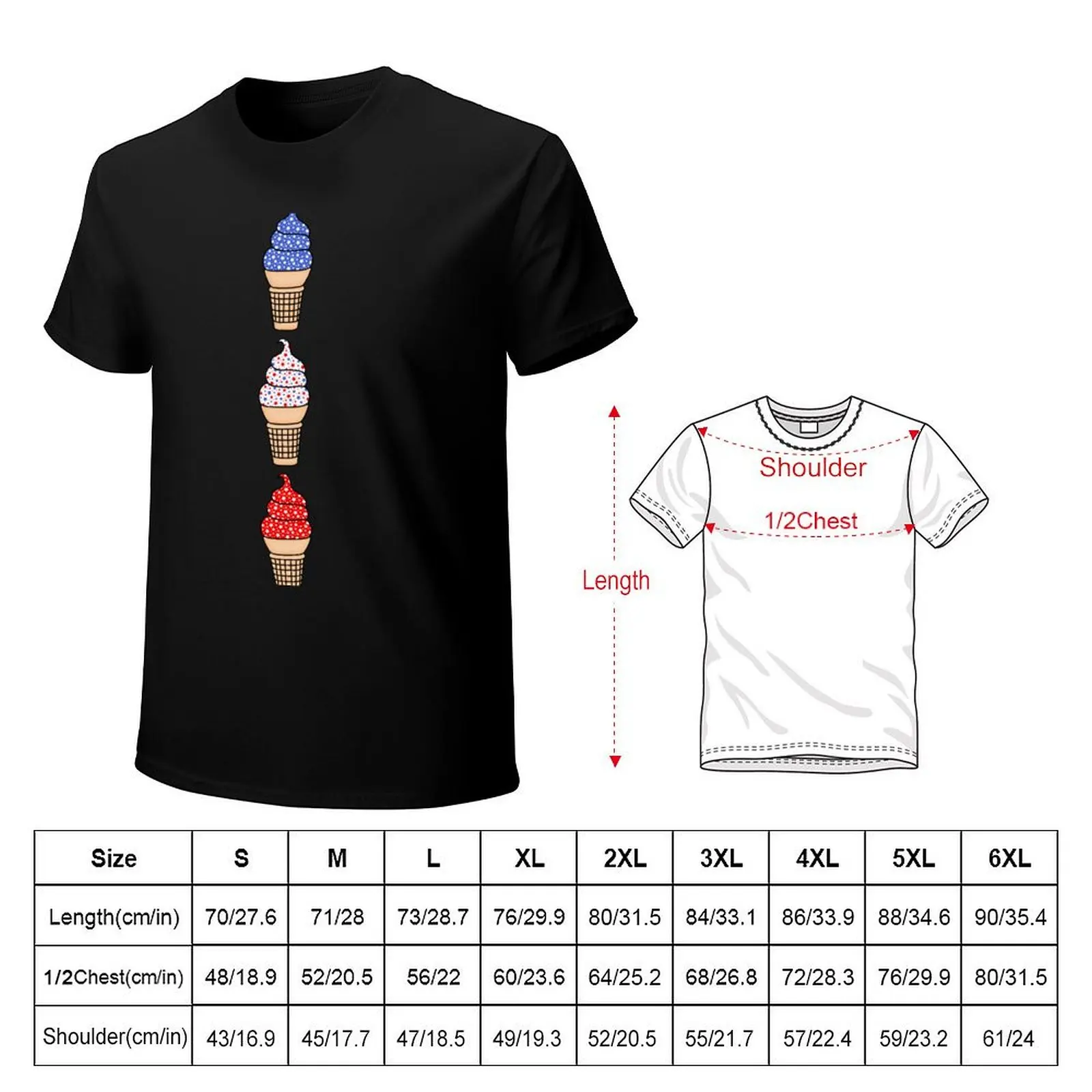Red, White, and Blue Ice Cream Cones, with Star Sprinkles T-Shirt Non-Shrink Basic Cotton T-Shirt