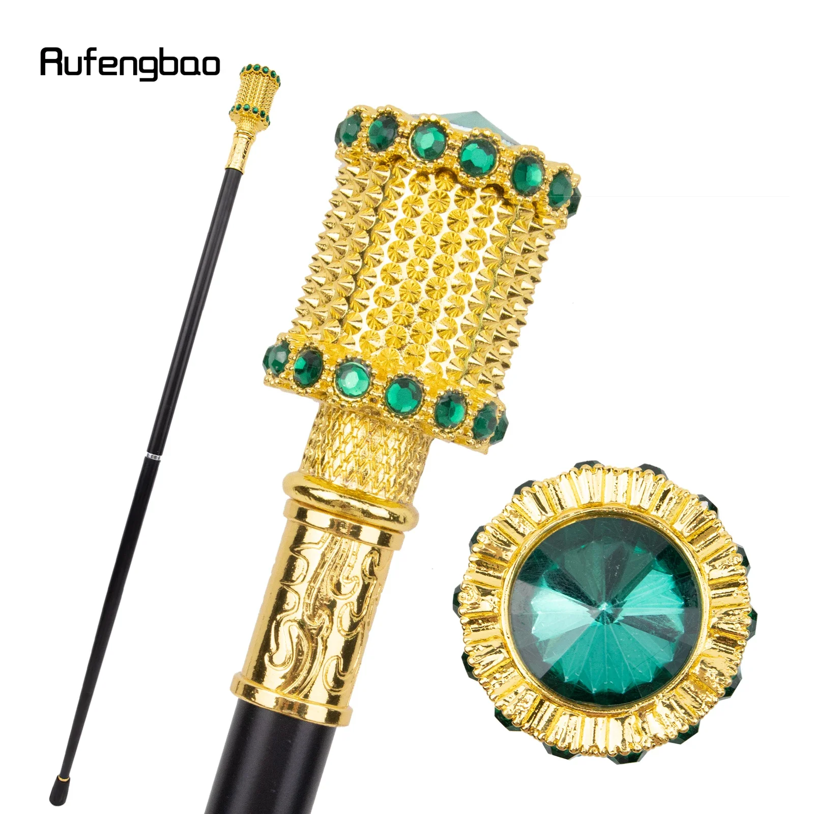 Golden Green Artificial Diamond  Cane Fashion Decorative Walking Stick Cosplay Cane Knob Crosier 94cm Performance Stage Cane