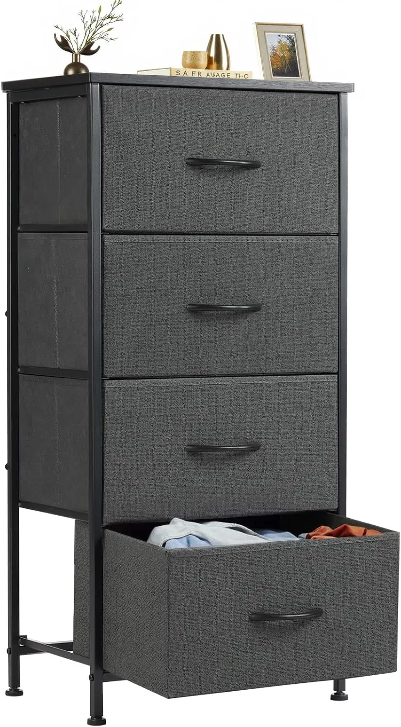 

Nightstand Small Bedroom Dresser with 4 Fabric Drawers,Bed Side Furniture End Table, Wooden Top Cabinet Night Stand Dresser f