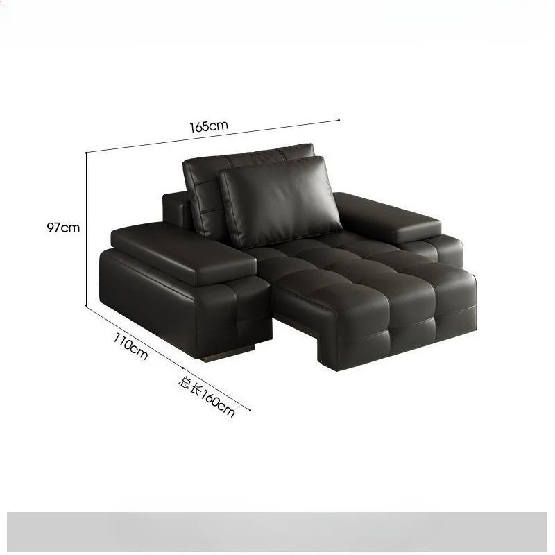

Electric retractable bed against the wall Italian minimalist big black cow lazy living room sofa