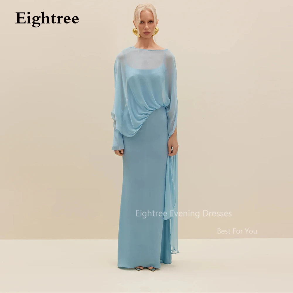 Eightree Chic Sky Blue Saudi Arabia Evening Party Dress Straight Chiffon Prom Dress vestidos de gala Formal Occasion Gowns Dubai