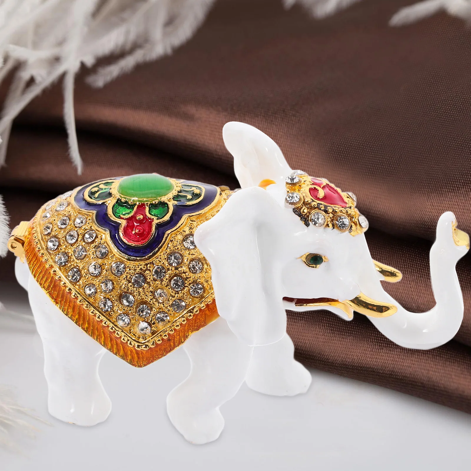 رسمت باليد المينا الفيل حلية صندوق متمحور مجوهرات صغيرة المنظم حلقة قلادة حامل الحيوان تذكار المنزل